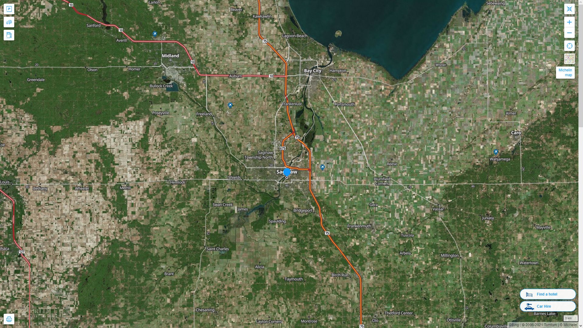 Saginaw Michigan Highway and Road Map with Satellite View